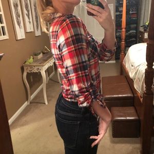 Red White & Blue Plaid Button Down